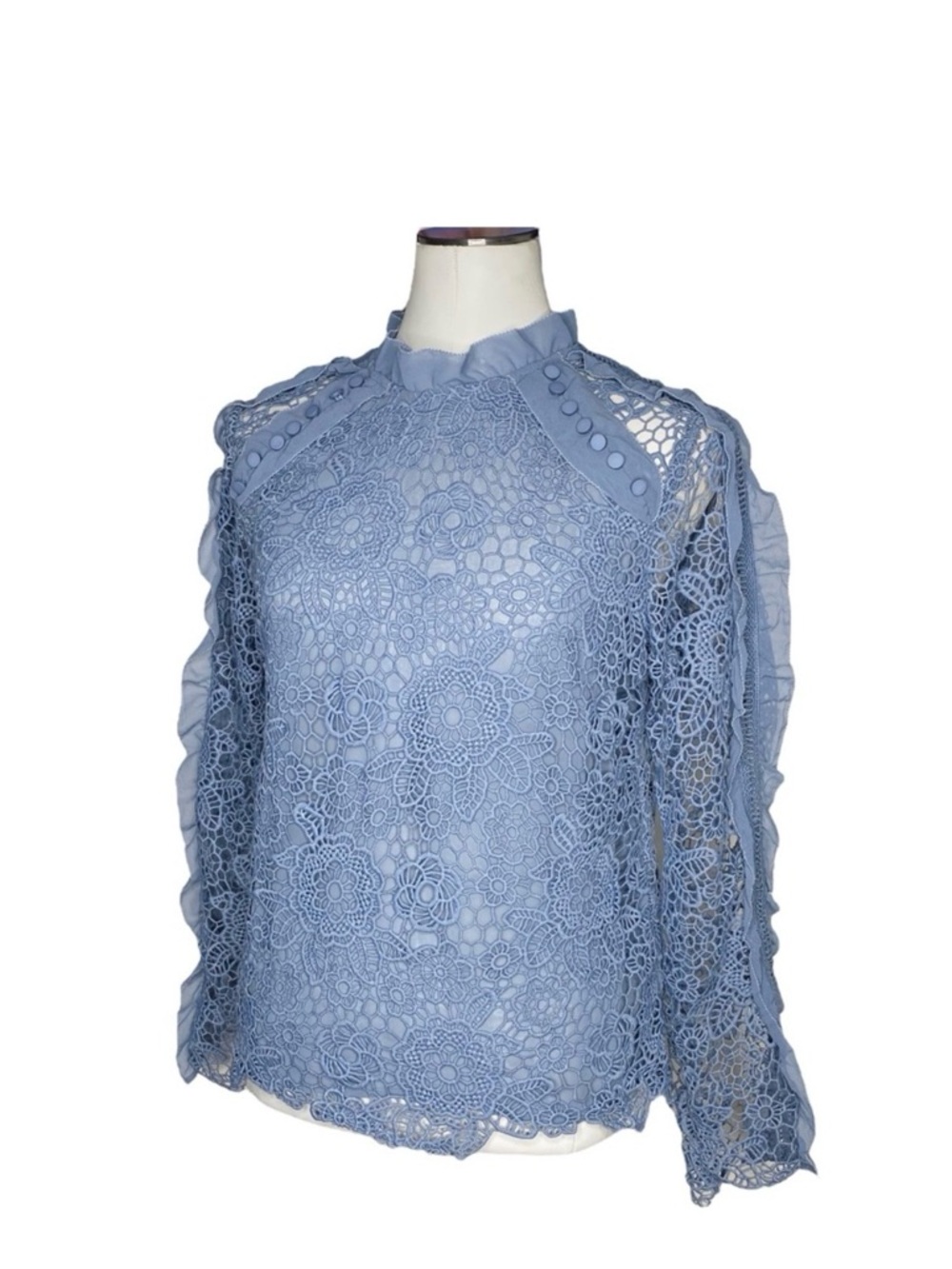 INA Lace Crochet Ruffle Blouse
